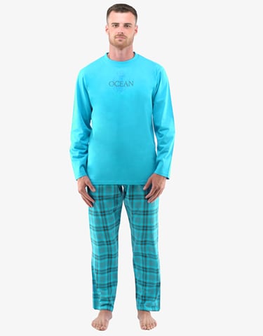 Pánské pyžamo dlouhé GINO 79135P tyrkysová tm. šedá XL