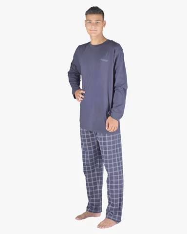 Pánské pyžamo dlouhé GINO 79149P tm.popel sv. šedá 3XL