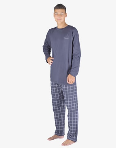 Pánské pyžamo dlouhé GINO 79149P tm.popel sv. šedá XL
