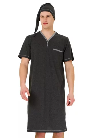 Pánská noční košile Bonifacy 357/01 HOTBERG grafit (šedá) 3XL