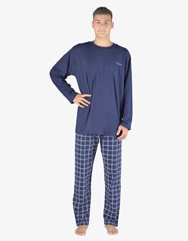 Pánské pyžamo dlouhé GINO 79149P lékořice šedobílá XL