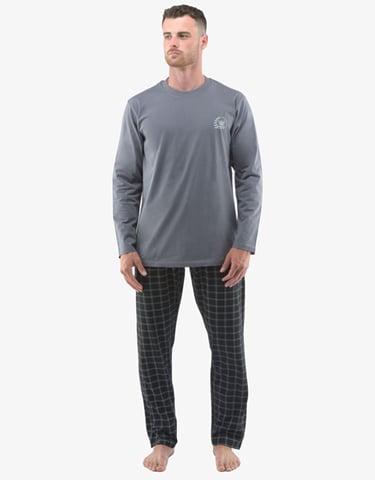 Pánské pyžamo dlouhé GINO 79131P šedá černá XXL