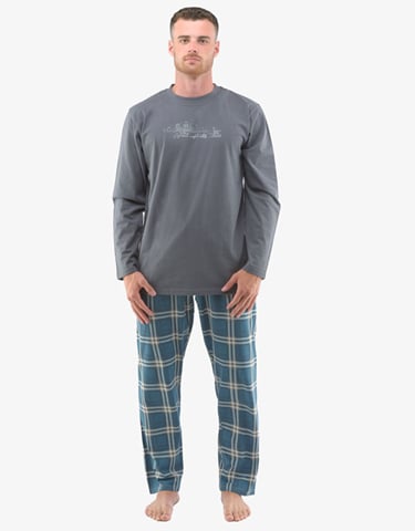 Pánské pyžamo dlouhé GINO 79133P tm. šedá petrolejová XL