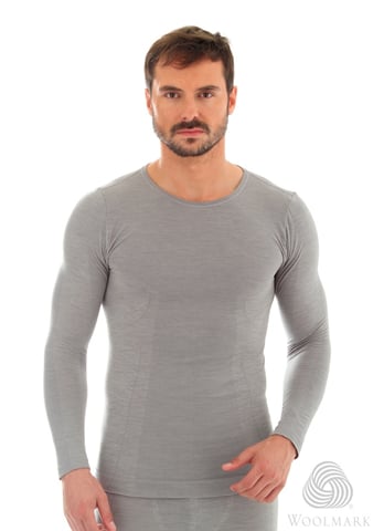 Pánské tričko Merino LS11600 BRUBECK šedá světlá XL